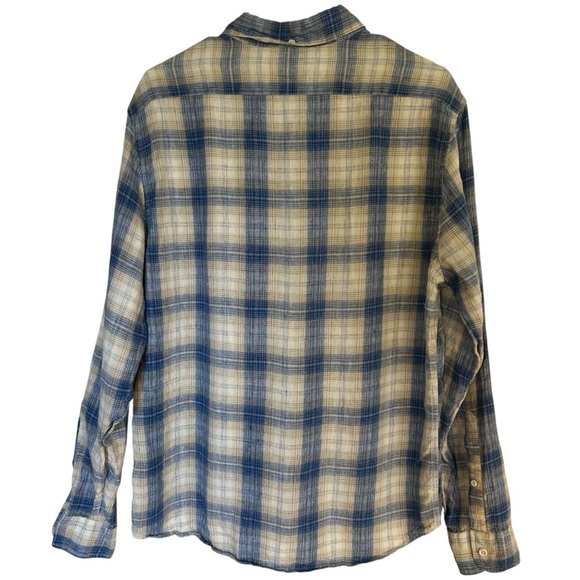 Taylor Stitch Blue and Cream Plaid Button Down Shirt 100% Linen 42 Lightweight - Picture 4 of 8